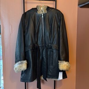 Wilsons Leather Black Jacket with Tan Faux Fur Trim
